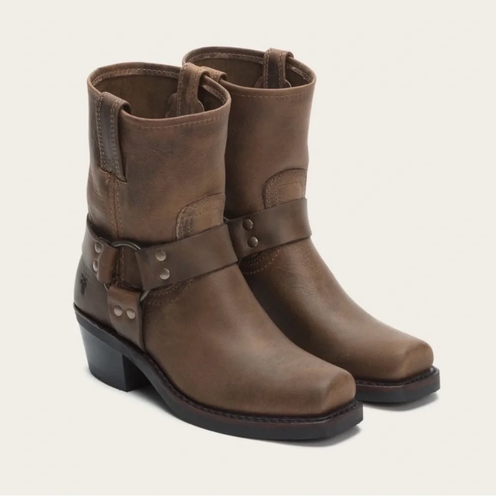 Frye Brown Harness Leather Ankle Boots